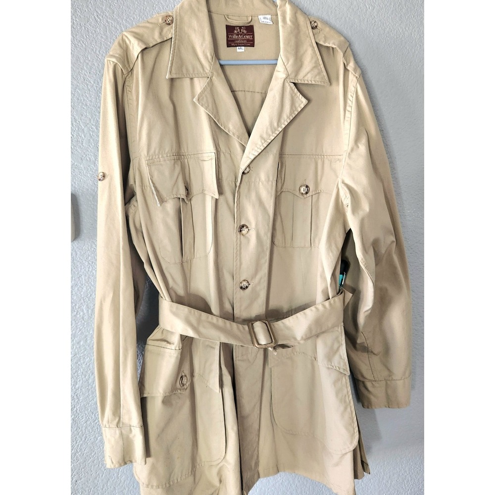 Vtg Willis & Geiger Men's Safari Bush Poplin Jacket XL Khaki Belted Cotton